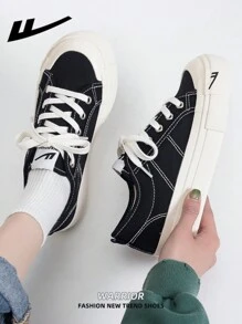 1 para WARRIOR damskich sznurowanych butów z grubej podeszwy z płótna, niskie buty codzienne, oddychające płaskie buty do użytku na zewnątrz, lekkie sportowe trampki inspirowane deskorolką, modne i wygodne