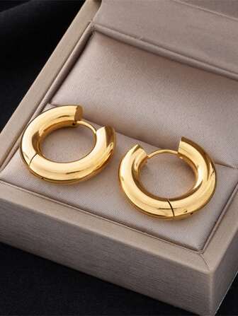 1 Pair Fashionable Minimalist 4mm Stainless Steel Hypoallergenic Hoop Earrings