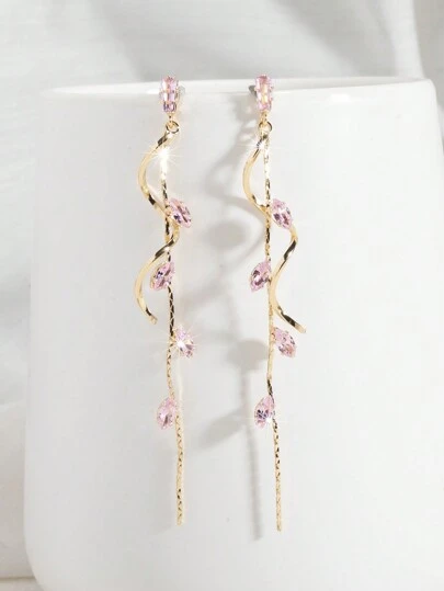 1 Pair Elegant Luxury Leaf, Star, Water Drop Tassel Pendant Earrings, Suitable For Women's Daily Wear, Weddings, Formal Events, Available In White, Black, Pink, Green, Blue, Multi-Color, Long Style