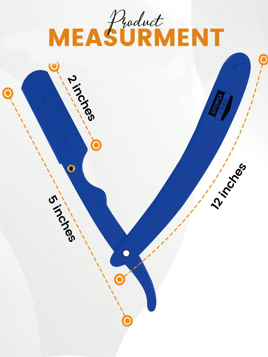 Premium Barber Straight Edge Shaving Razor With Protective Design And 100 Replacement Blades - 100 % Stainless Steel - Blue - View 1