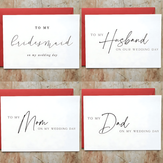 4pcs Wedding Card To My Bridesmaid Husband Mom Dad On My Wedding Day Card, To My Maid Of Honour Card, To My Hubby On Our Wedding Day Card, To My Dad Card, To My Father Card,To My Mom Card, To My Mother Card,To My Wedding Party Card, Wedding Day Card Christmas Valentine's Day,Back To School,School Supplies