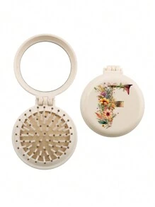 1pc Valentine's Day Flower Aesthetics 26-Letter Mirror Comb, Best Maid Of Honor, Teacher, Friend Gift, Graduation Essential Portable Backrest Comb, Foldable Air Cushion Comb, Travel Camping Essential,Hair Brush,Comb,Hair Tools,Hair Products And Accessories For Barber Salon Beauty Travel Essentials
