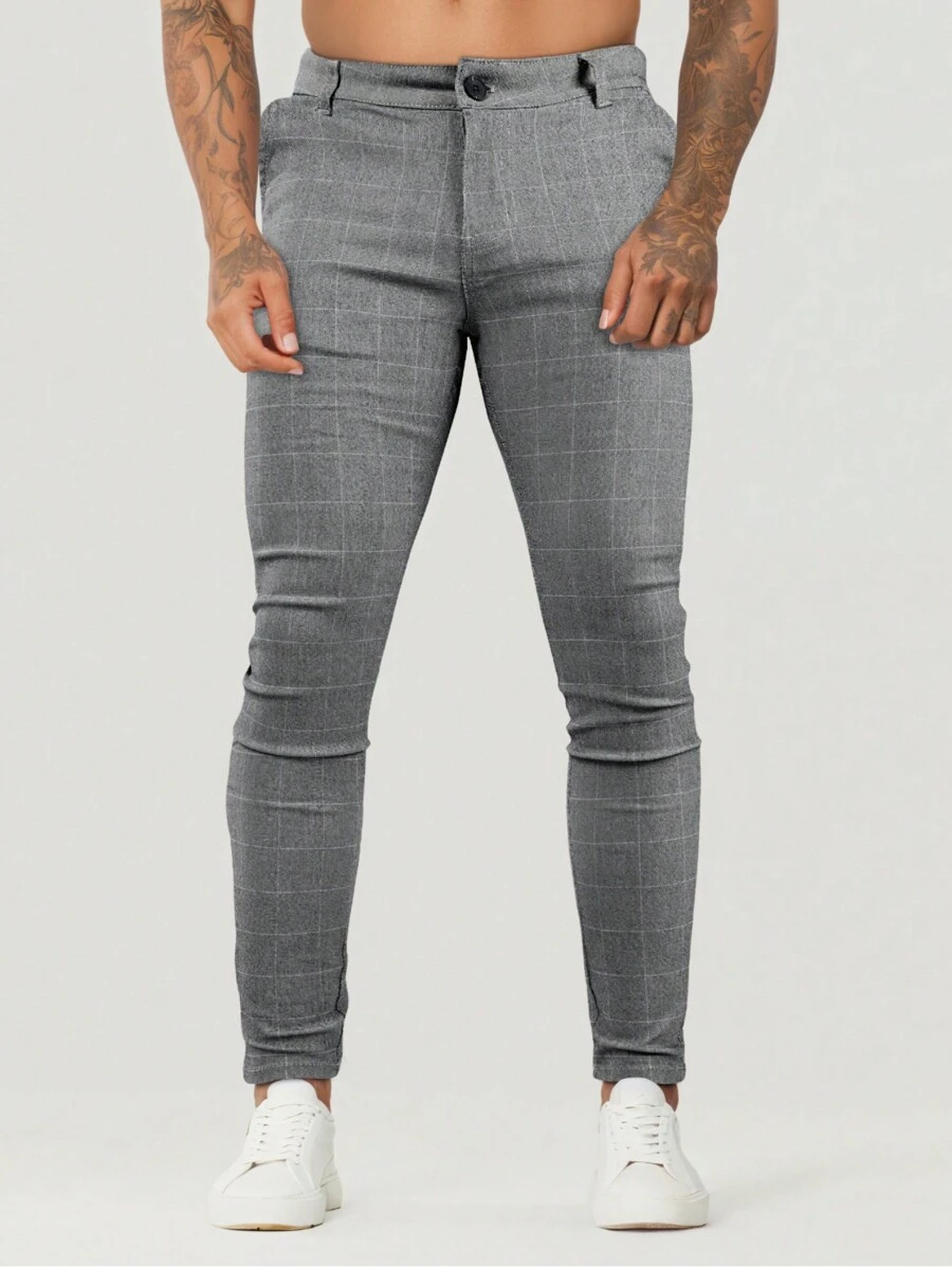 GINGTTO Men's Skinny Stretchy Pants Colored Pants Slim Fit Slacks Tapered Trousers - Grey - View 1