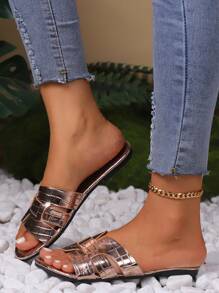 Women's Transparent Strap Versatile Casual Travel Flat Sandals, Brown - Champagne - View 4