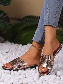 Women's Transparent Strap Versatile Casual Travel Flat Sandals, Brown - Champagne - View 1