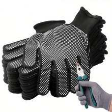 1 paire / 2 pièces - 12 paires / 24 pièces Set combinaison aléatoire Gants de jardinage en nylon 13 gauge à points anti-dérapants, escalade, conduite, emballage, gants de travail respirants, revêtement à points résistant à l'usure, gants de travail fins unisexes, gants polyvalents en nylon à coquille anti-dérapante