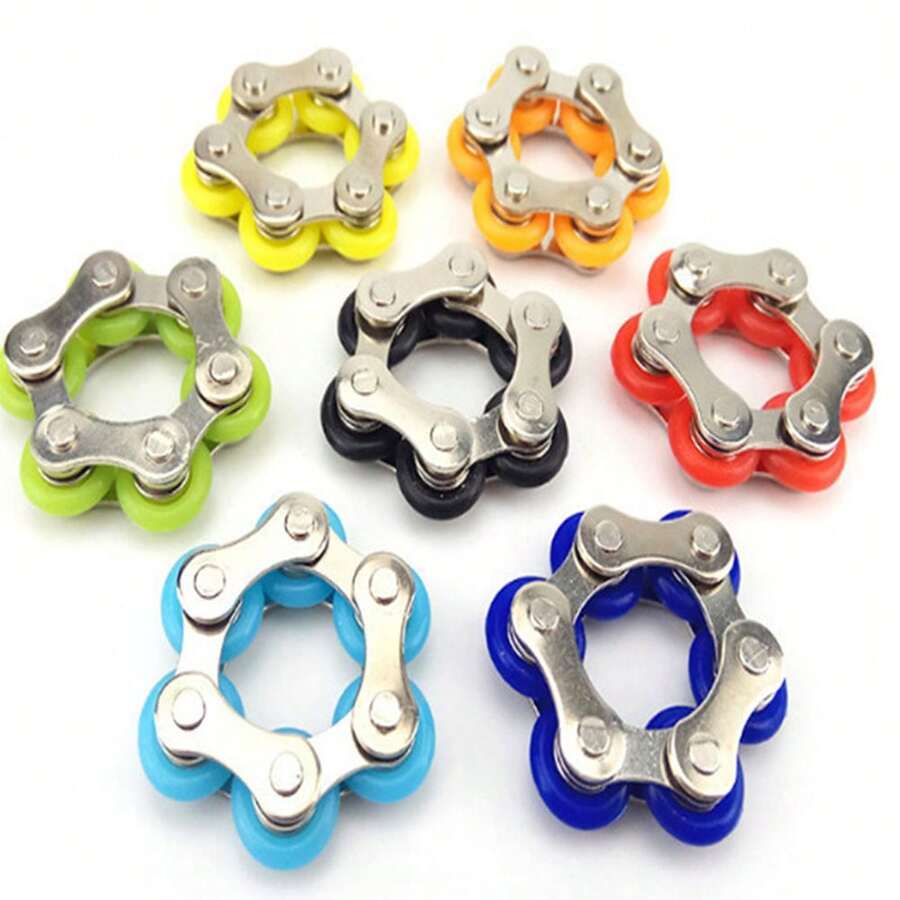1pc (Random Color) 6-Sided Fidget Cube Flippy Finger Spinner Stress Relief Toy, Metal Keychain, Portable Decompression Toy