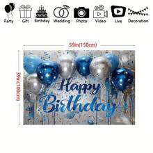 Sparkling Blue And Silver Background Cloth For Happy Birthday Multifunctional Party Decoration, Mainly Used For Room Decoration, Party Decoration, Birthday-Oriented Banner Background Cloth, Garden Decoration, Available For Ladies And Men's Birthdays, Made Of Polyester Material, With Multiple Sizes To Choose From. - Multicolor - View 5