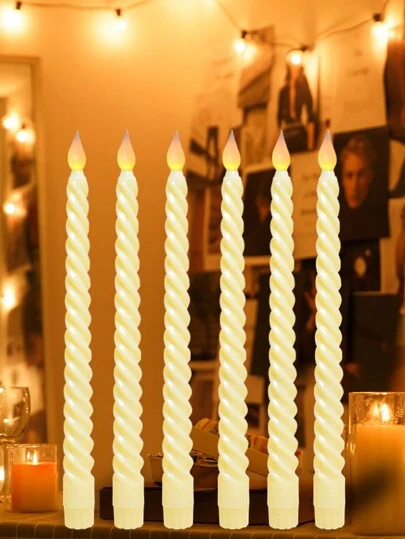 3/6pcs Ivory LED Spiral Long Pole Electronic Flameless Halloween Candle Lights, Beautiful And Lighting Christmas Decoration Light, Valentine's Day Decoration Lights, Decorative Lighting For Tea Light Birthday Wedding, Dining Table Candle Light, Excluding Batteries