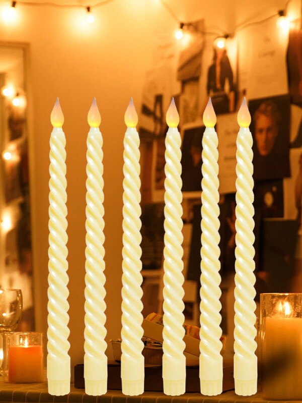 3/6pcs Ivory LED Spiral Long Pole Electronic Flameless Halloween Candle Lights, Beautiful And Safe Lighting Christmas Decoration Light, Valentine's Day Decoration Lights, Decorative Lighting For Tea Light Birthday Wedding, Dining Table Candle Light, Excluding Batteries