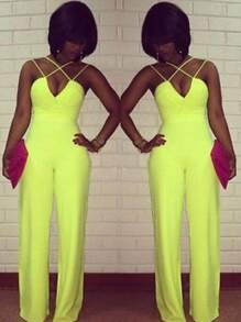 Women Summer Jumpsuit, Sling Solid Color Deep V-Neck Outfit, Slim Top Wide Leg Pants One-Piece Wild Fashion Clothes