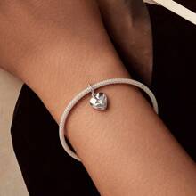 bamoer 1 PC 925 Sterling Silver Pink Heart-Shaped Charm Bowknot Bead Fit Original Bracelet DIY Making Valentine's Day Jewelry Valentines - Silver - View 10