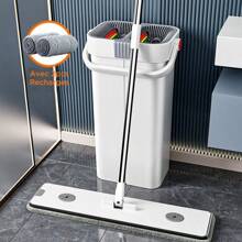 Joybos ® Mop And Bucket With Wringer Set For Home, 40 Cm Flat Mop And Bucket System For Floor Cleaning And Wall Cleaning, Wet-Dry Mop For Window Cleaning With 2 Washable Microfiber Pads - Xám - Xem 5