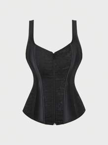 Corsets For Women Overbust Bustiers  Shoulder Strap Corset Top Pirate Renaissance Corset Vest - 黑色 - 查看 4