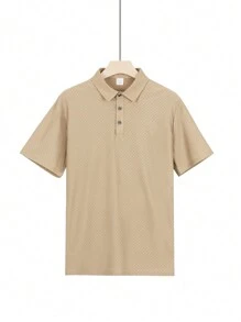 1pc Men's Fashion Casual Business Polo Shirt | High-End Solid Color Jacquard T-Shirt | Essential Golf Polo Shirt | Breathable | For Indoor Gatherings And Outdoor Activities Suitable For Spring - Khaki - View 2