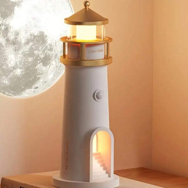 Lâmpada de Projeção de Lua com Sensor Corporal, Lâmpada de Projeção de Farol, Luminária de Mesa, Luz Noturna Recarregável por USB, Escolha Perfeita para Decoração de Casa, Sala de Estar, Quarto e Presente
