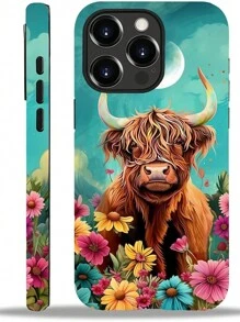 Compatible With IPhone 14-16 Pro Max Case, Natural Cattle And Flowers Pattern Print Phone Case Funny Liquid Silicone Case Impact Resistant Anti-Scratch Shockproof Protective Cover Gifts For Family, Friends, Kids, Birthday,Spring, Holiday, Boyfriends, Girlfriends, Valentine's Day