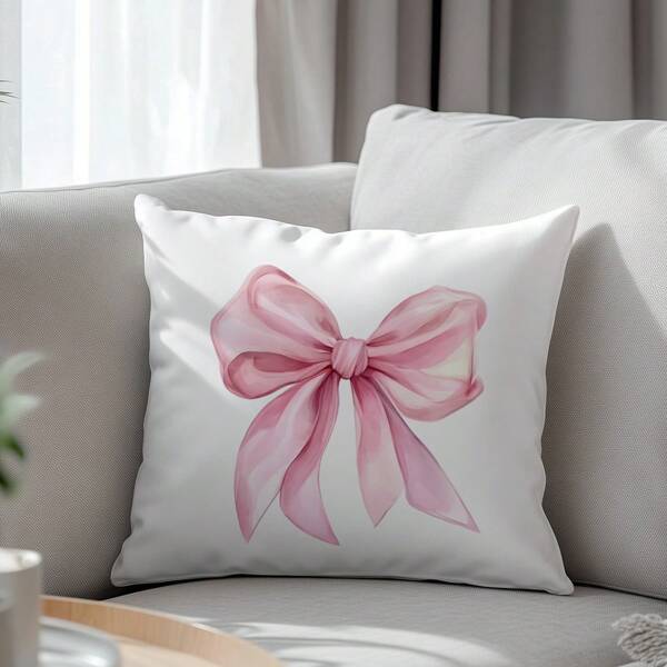 1pc Decorative Pillow Cover With Bowknot Print, 17.7"X17.7"/19.68"X19.68" Cushion Covers For Living Room Sofa Bedroom, No Pillow Insert Included