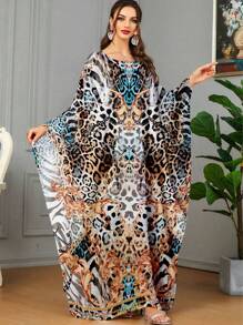 Loose Animal Print Kaftan, Style Casual Vacation Turkish Abaya & Arabic Tradition Kaftan For Women, Modest - Multicolor - View 1