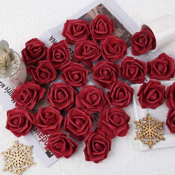 10/20/50/100pcs Artificial Flowers - Foam Rose Head, Fake Plant, Home, Dining Room, Living Room, Outdoor Garden Decoration, Autumn, Spring, Vase, Flower Wall, Wreath, Bridal Bouquet, Wedding Decoration, DIY Wreath Materials, Birthday Party Decoration Materials, Valentine's Day, New Year Gifts Graduation