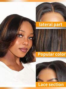 波浪鲍勃蕾丝假发 4x4 闭合蕾丝闭合假发 巴西人发波浪假发 透明蕾丝前部假发 预拔发际线 金色挑染 自然假发 适合所有人