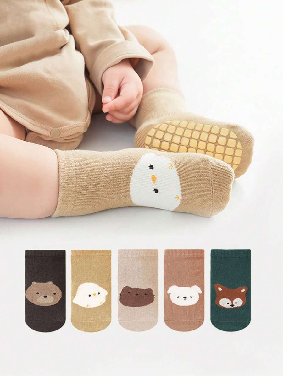 5 Pairs Autumn/Winter New Dot Grip Cartoon Baby Anti-Slip Socks, Toddler Socks