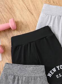 3 Pcs/Set Girls Summer Casual Solid Color Leggings, Soft & Comfortable Bottoms Pants For Outdoor, Exercise, Commute, Young Young Girl Summer