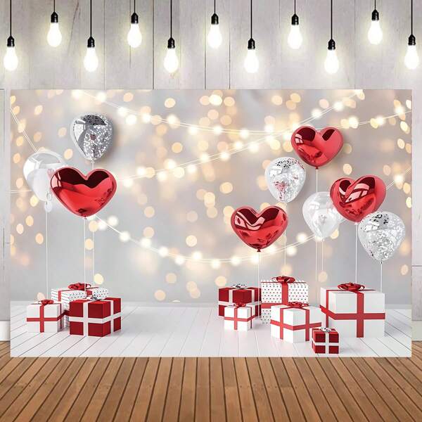1 pezzo Sfondo fotografico di San Valentino, scatola regalo d'amore, sfondo romantico per l'amore, banner per festa di San Valentino "Ti Amo", decorazioni per San Valentino, accessori per studio fotografico, dimensioni: 210 x 150 cm / 150 x 100 cm / 100 x 75 cm