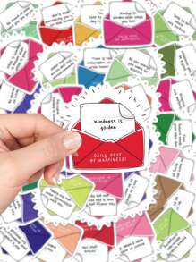 50pcs Daily Dose Of Happiness Sticker Aesthetic Cartoon Letter Decals For Kids Waterbottle Laptop Luggage Scrapbook Stationery Phone Fridge Waterproof Diy Decoration Sticker - Multicolor - View 4