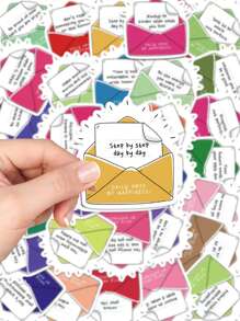 50pcs Daily Dose Of Happiness Sticker Aesthetic Cartoon Letter Decals For Kids Waterbottle Laptop Luggage Scrapbook Stationery Phone Fridge Waterproof Diy Decoration Sticker - Multicolor - View 5