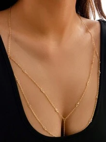 CIZME 时尚身体链 女士身体链 胸链 背链 比基尼链 优雅轻链 不锈钢 银色 金色 - Body Chain - 查看 6