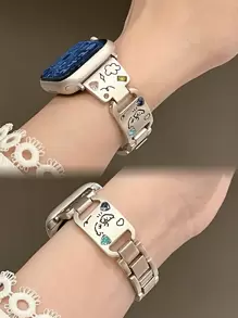 Nuovo cinturino per orologio in metallo con motivo a cucciolo compatibile con Apple Watch da 38mm/40mm/41mm/42mm/44mm/45mm/46mm/49mm, compatibile con le serie Apple Watch Ultra/SE/10/9/8/7/6/5/4/3/2/1