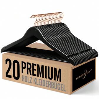 20/32/40/60/80 Stück Kleiderbügel Holz für Anzüge, rutschfest (20-tlg), Kleiderbügel Holz mit 360° drehbarer Haken in Roségold