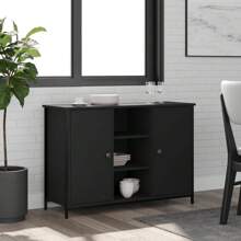 Spacious Black Engineered Wood Sideboard Cabinet For Living Room Storage 105x70 Cm - Black - View 1