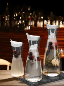 1PC透明凉水瓶水壶果汁壶餐厅冷水瓶大容量饮料果汁茶壶柠檬水瓶瓶子 - 彩色 - 查看 10