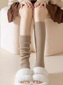1pair Thickened Leg Warmers Knitted Long Tube Leg Warmers, Warm Stockings, For Women,School