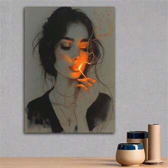 1 件无框动漫女人与火柴帆布墙画 - 非常适合客厅、卧室、厨房或酒吧装饰 | 理想的礼物，非常适合情人节的房间装饰