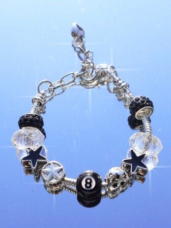 1pc Black 8 Ball Charm Bracelet, Vintage American Street Style Star Bracelet, Retro Heart Star Bracelet