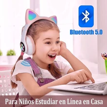 Bezprzewodowe słuchawki z uszami kota Zestaw słuchawkowy Bluetooth z diodami LED dla dzieci