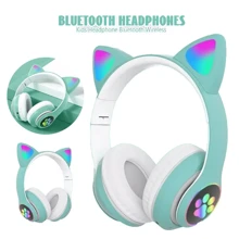 Bezprzewodowe słuchawki z uszami kota Zestaw słuchawkowy Bluetooth z diodami LED dla dzieci