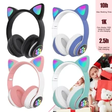 Bezprzewodowe słuchawki z uszami kota Zestaw słuchawkowy Bluetooth z diodami LED dla dzieci