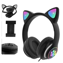 Bezprzewodowe słuchawki z uszami kota Zestaw słuchawkowy Bluetooth z diodami LED dla dzieci