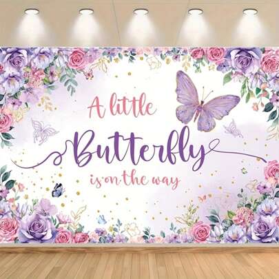 1PC Purple Flowers And Butterfly Backdrop Fabric - Suitable For Baptism, Birthday Multi-Purpose Backdrop Fabric, Three Sizes Available, Home Decoration, Photography Studio Decorative Backdrop Fabric.
