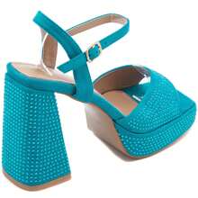 Wedge Heel Shoes With Rhinestones And Strap - Blue - View 4
