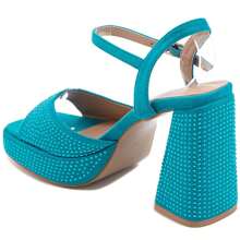 Wedge Heel Shoes With Rhinestones And Strap - Blue - View 3