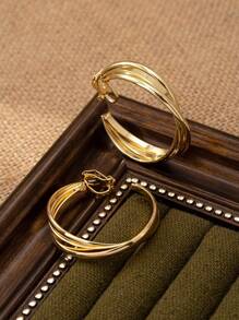 1 Par de Brincos de Pressão Elegantes e Minimalistas com Formato de C em Camadas Torcidas de Metal, Adequado para Uso Diário e Festas