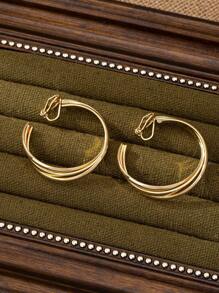 1 Par de Brincos de Pressão Elegantes e Minimalistas com Formato de C em Camadas Torcidas de Metal, Adequado para Uso Diário e Festas