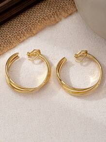 1 Par de Brincos de Pressão Elegantes e Minimalistas com Formato de C em Camadas Torcidas de Metal, Adequado para Uso Diário e Festas