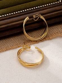 1 Par de Brincos de Pressão Elegantes e Minimalistas com Formato de C em Camadas Torcidas de Metal, Adequado para Uso Diário e Festas