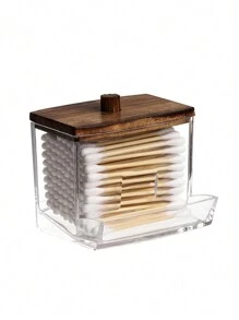 4pcs Acrylic Cotton Swab Storage Box, Pill Bottle & Cosmetic Organizer Set, Suitable For Cotton Swabs, Pads, Toothpicks, Brown Color, Ideal For Vacation, Beach, Bathroom, Bedroom, Large Capacity